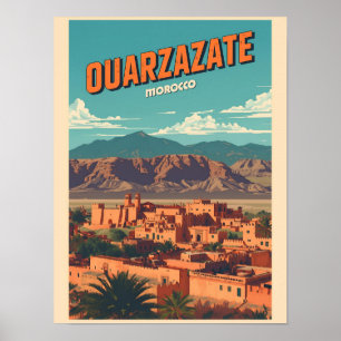 Poster Ville vintage de Ouarzazate kasbah désert du Sahar