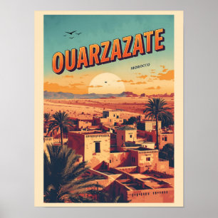Poster Ville vintage d'Ouarzazate kasbah désert du Sahara