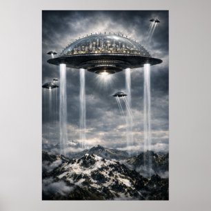 Poster Villes de science-fiction fantastique rétro de l'a