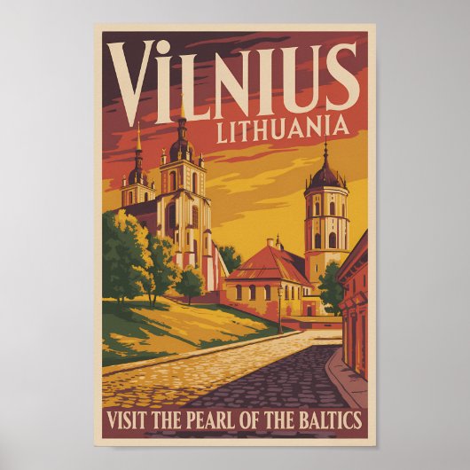 Poster Vilnius Lithuania Illustration Travel Art Vintage (Devant)