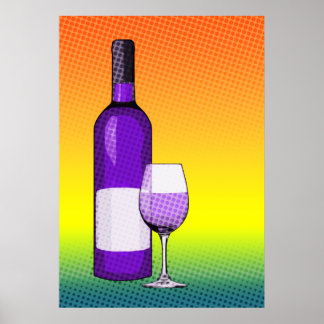 Poster vin comique demi-ton verre et bouteille
