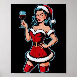 Poster Vin de Noël Santa Fille Fête de Vacances Drôle Vin