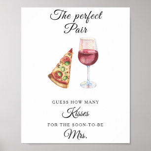 Poster Vin et Pizza douche nuptiale Combien de baisers