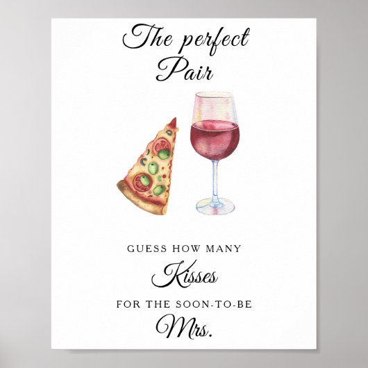 Poster Vin et Pizza douche nuptiale Combien de baisers (Devant)