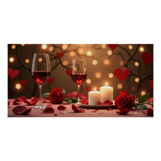 Poster Vin romantique à la lumière des bougies