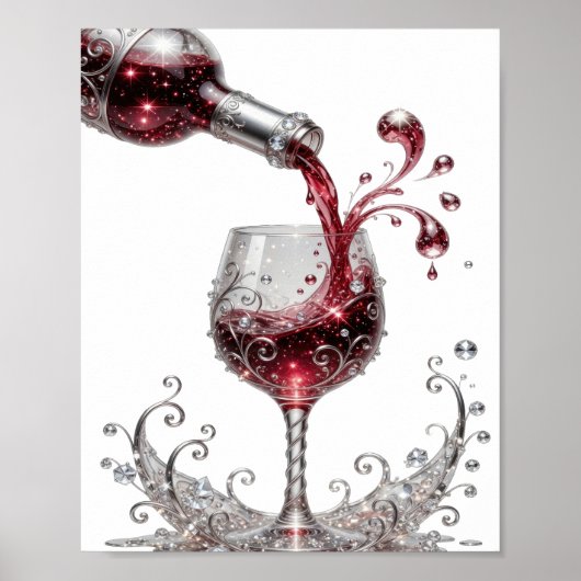 Poster Vin rouge argenté iconique (Devant)