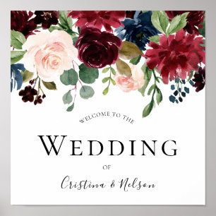 Poster Vin Rouge Bourgogne Bienvenue Au Mariage des Signe