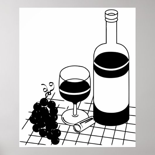 Poster Vin Verre et bouteille Raisins Boisson alimentaire (Devant)