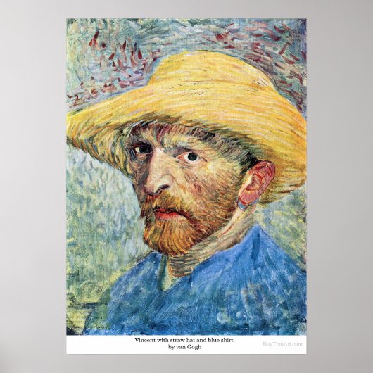 Poster Vincent avec casquette paille et chemise bleue de  (Devant)