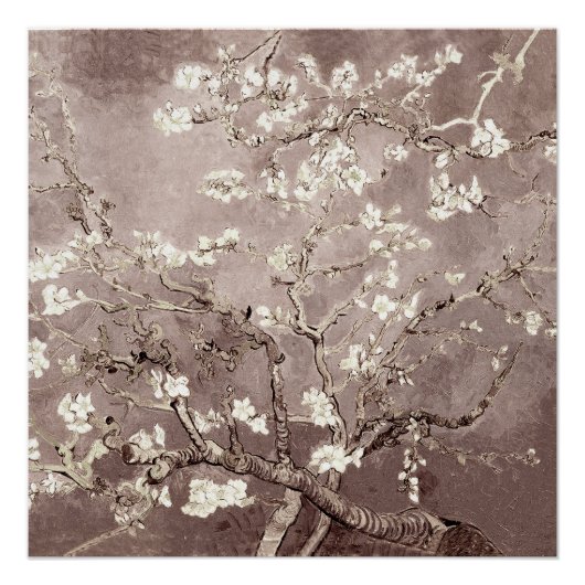 Poster Vincent Van Gogh Almond Blossoms Taupe Beige (Devant)