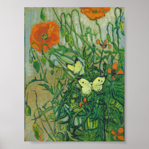 Poster Vincent Van Gogh - Butterflies and poppies