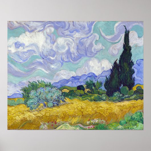 Poster Vincent Van Gogh - Champ de blé avec cyprès (Devant)