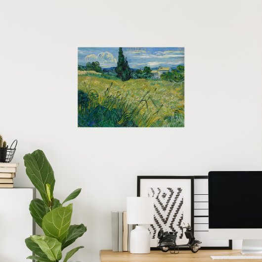 Poster Vincent Van Gogh, champ de blé vert avec Cypress (Bureau à domicile)