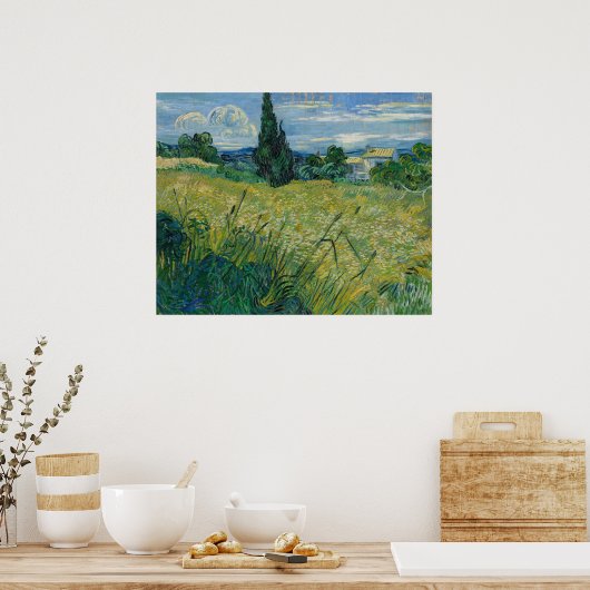 Poster Vincent van Gogh Champ de blé vert avec Cypress (Cuisine)