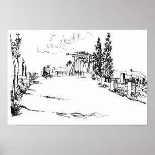 Poster Vincent van Gogh Drawbridge à Arles Drawing