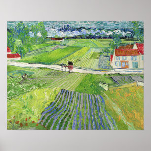 Poster Vincent van Gogh - Landscape with Carriage & Train