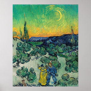 Poster Vincent van Gogh - Paysage au clair de lune avec c