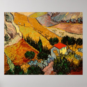 Poster Vincent van Gogh - Paysage, Maison et Plowman
