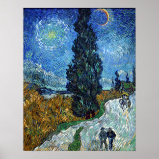 Poster Vincent van Gogh Road avec Cypress et Star