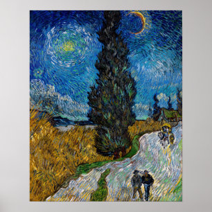 Poster Vincent van Gogh - Route avec cyprès et étoile