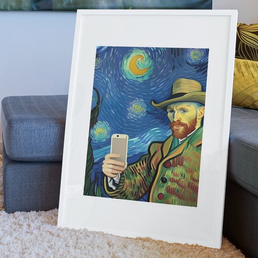 Poster Vincent Van Gogh Starry Selfie Nuit Par Ricaso