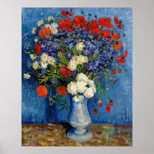 Poster Vincent van Gogh - Vase avec des Bleuets & Coqueli