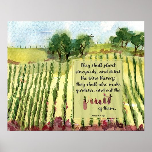Poster Vineyard Scripture Amos Wine Grapes Watercolor (Devant)