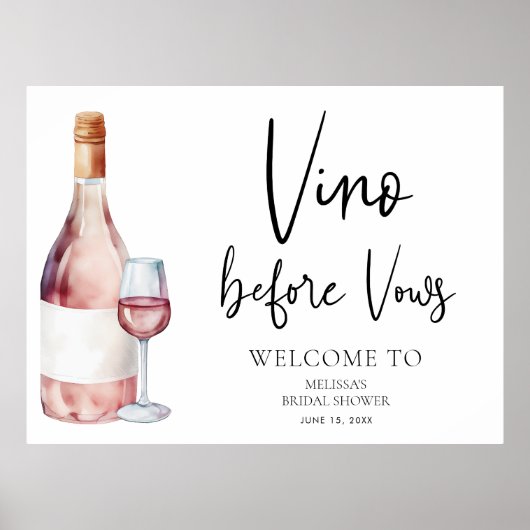 Poster Vino aquarelle avant Vows Fête des mariées Bienven (Devant)