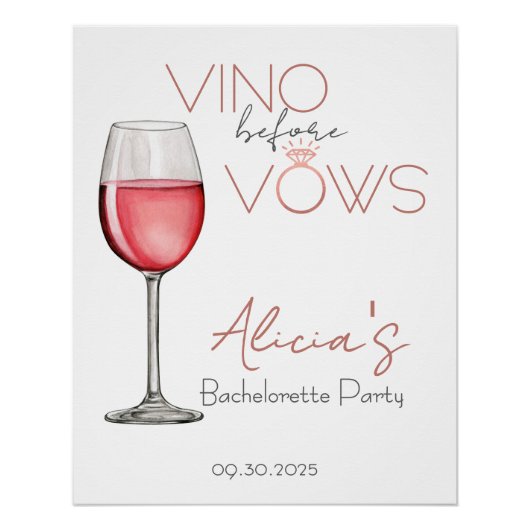Poster Vino Before Vows Bachelorette / Signal de fête nup (Devant)