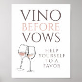 Poster Vino Before Vows Doodle Favor Sign Bridal Shower (Devant)