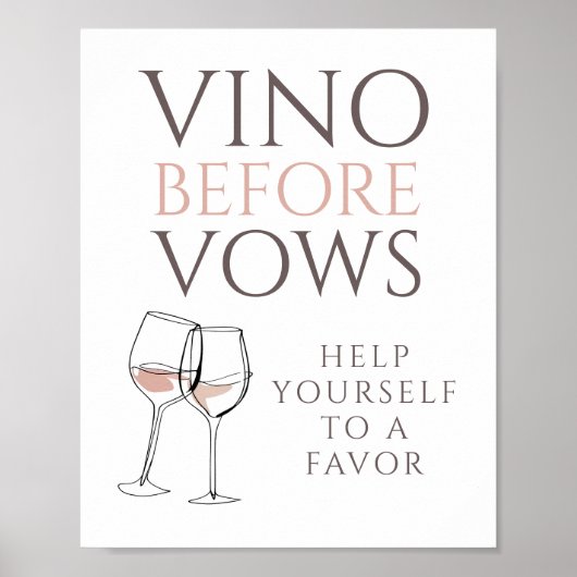 Poster Vino Before Vows Doodle Favor Sign Bridal Shower (Devant)
