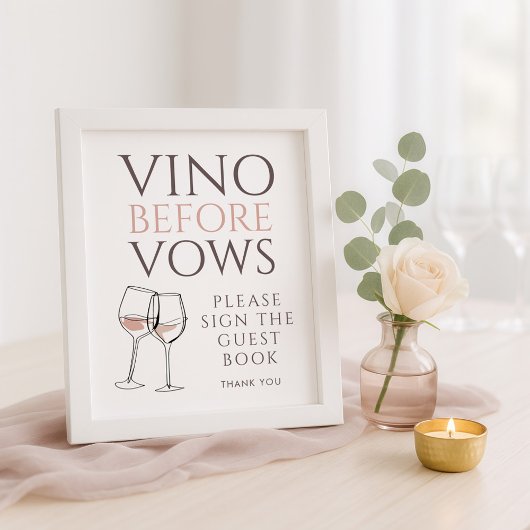Poster Vino Before Vows Doodle Guest Book Bridal Shower