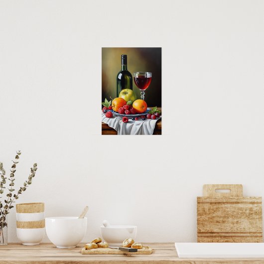 Poster Vins et aliments distribués Art imprimable (Cuisine)