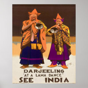 Poster Vintage1934 See India Darjeeling Lama Dance Travel