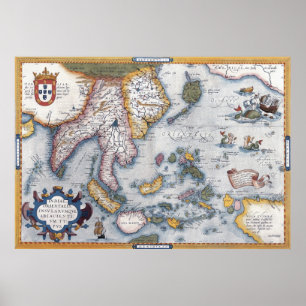 Poster Vintage 16th Century Map of S.E. Asia