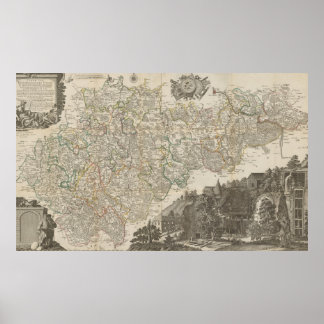Poster Vintage 1757 Map of Germany, Historical German