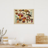 Poster Vintage 1831 Variété de champignons rouge jaune Im (Cuisine)
