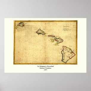 Poster Vintage 1837 Hawaii Map - Hawaiian