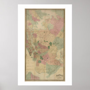 Poster Vintage 1872 Brooklyn Map - New York City, Queens