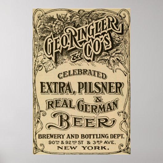 Poster Vintage 1908 Brasserie et bière (Devant)