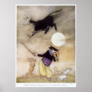 Poster Vintage 1913 "Cat And The Fiddle" par A. Rackham