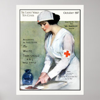Poster Vintage 1917 Dames Magazine Croix Rouge Infirmière