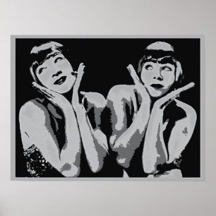 Poster vintage 1920s flapper girls pop art, grayscale