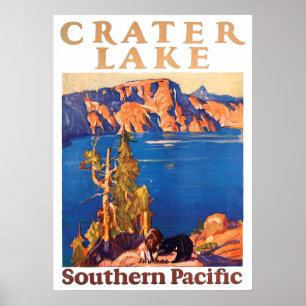 Poster Vintage 1928 Crater Lake Southern Pacific Travel