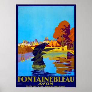 Poster Vintage 1930 Fontainbleau Avon Français Travel