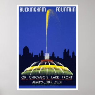 Poster vintage 1939, Fontaine de Buckingham à Chic