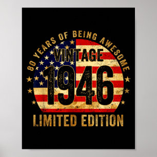 Poster Vintage 1946 80e Anniversaire 80 Ans Américain F