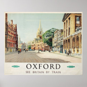 Poster Vintage 1955 Oxford Voir Grande-Bretagne En Train 