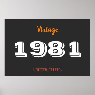 Poster Vintage 1981 édition limitée 45e cadeau d'annivers