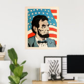 Poster Vintage Abraham Lincoln USA Flag Illustration (Bureau à domicile)